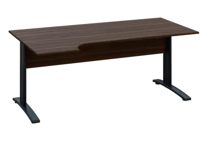 ERK 18 - 184 stůl kancelářský, rohový, levý, kovová podnož černá, deska 18 mm, široký 1800 mm, ořech královský